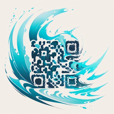 Turquoise Crashing Wave Tattoo QR Code for Temporary Tattoos
