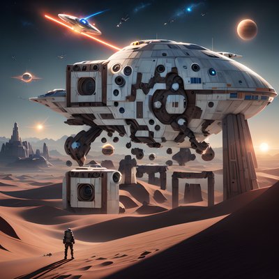 Desert Planet Spaceship Concept Art QR Code for Posters