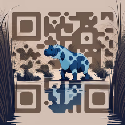 Blue Hippo Flat Vector QR Code for Posters — image 1