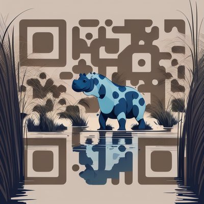 Blue Hippo Flat Vector QR Code for Posters
