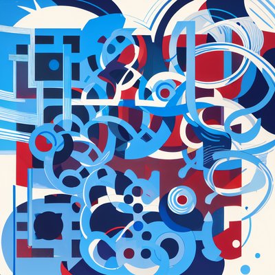 Blue Red Geometric Abstract QR Code for Posters