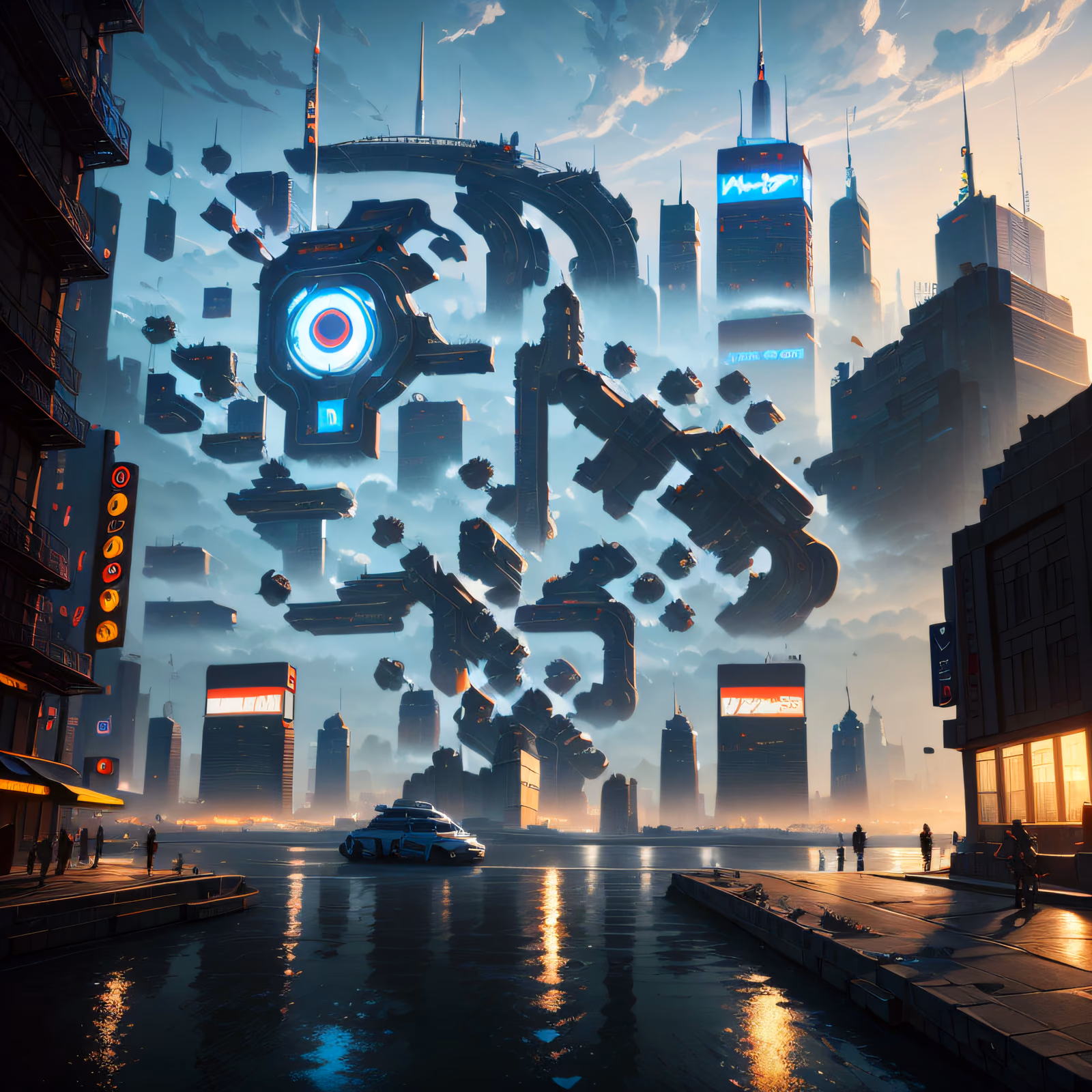 Cyberpunk Skyline Waterfront QR Code for Posters — image 1