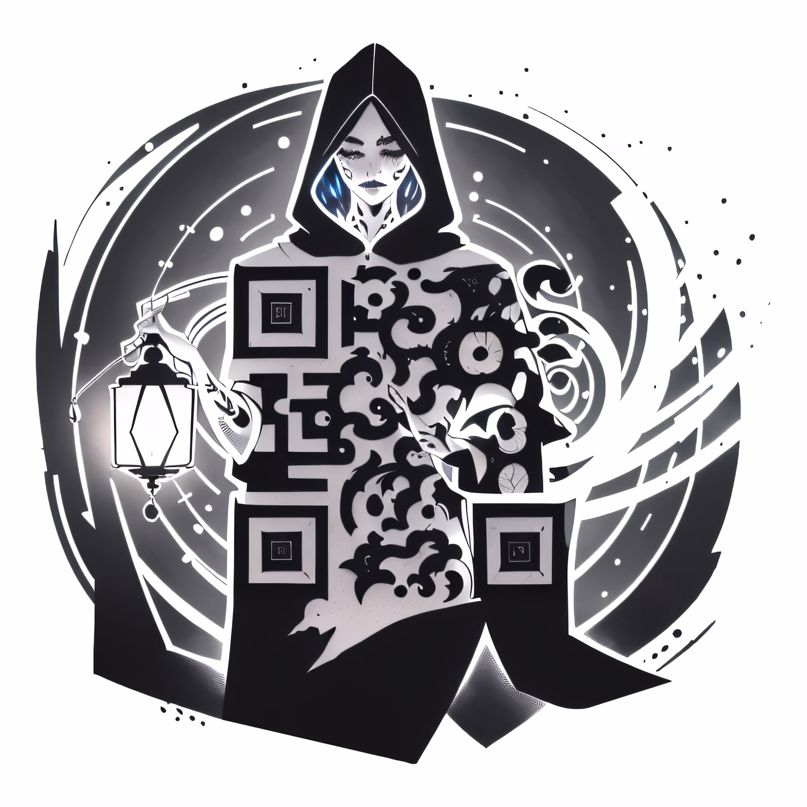 Cloaked Lantern Wanderer Ink QR Code for Temporary Tattoos — image 1