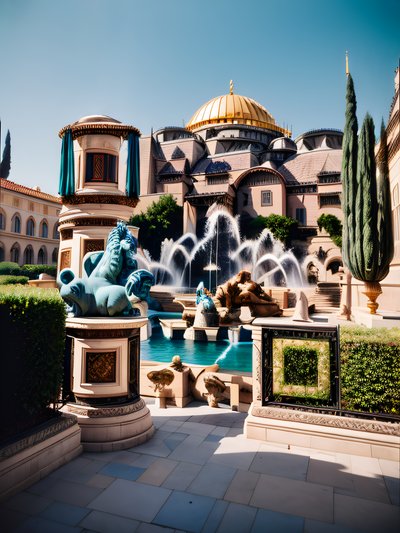 Domed Palace Courtyard Fountain Photo QR Code for Posters