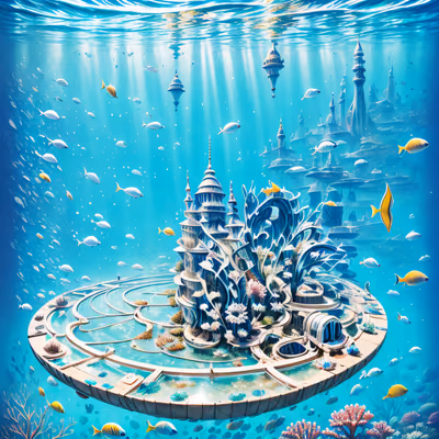 Underwater Spired City Fantasy QR Code for Posters — image 1