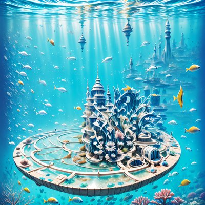 Underwater Spired City Fantasy QR Code for Posters