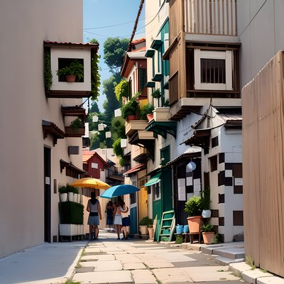 Greek Alley Street Scene QR Code Art