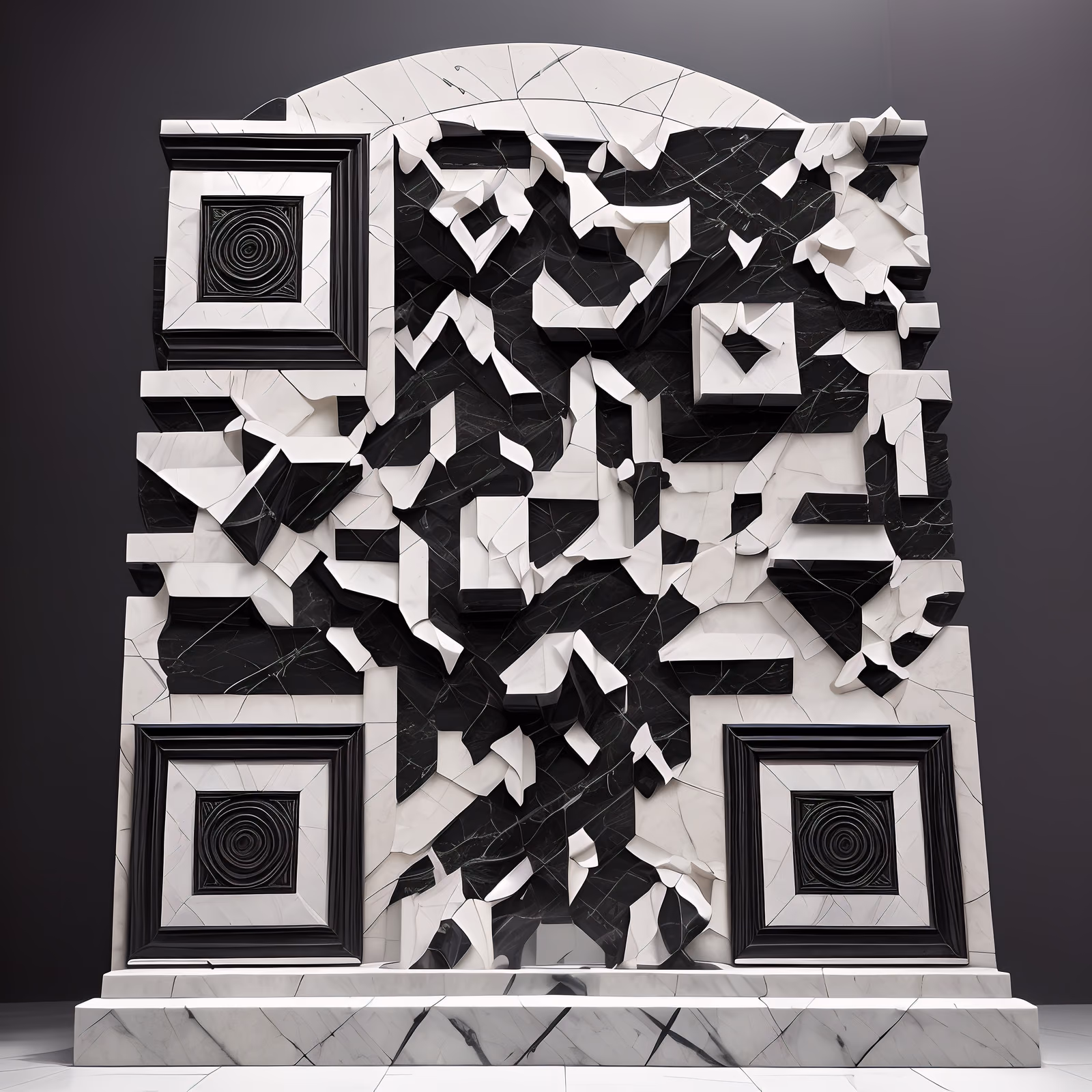 Fragmented Black Marble Sculpture QR Code Art — image 1