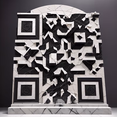 Fragmented Black Marble Sculpture QR Code Art — image 1