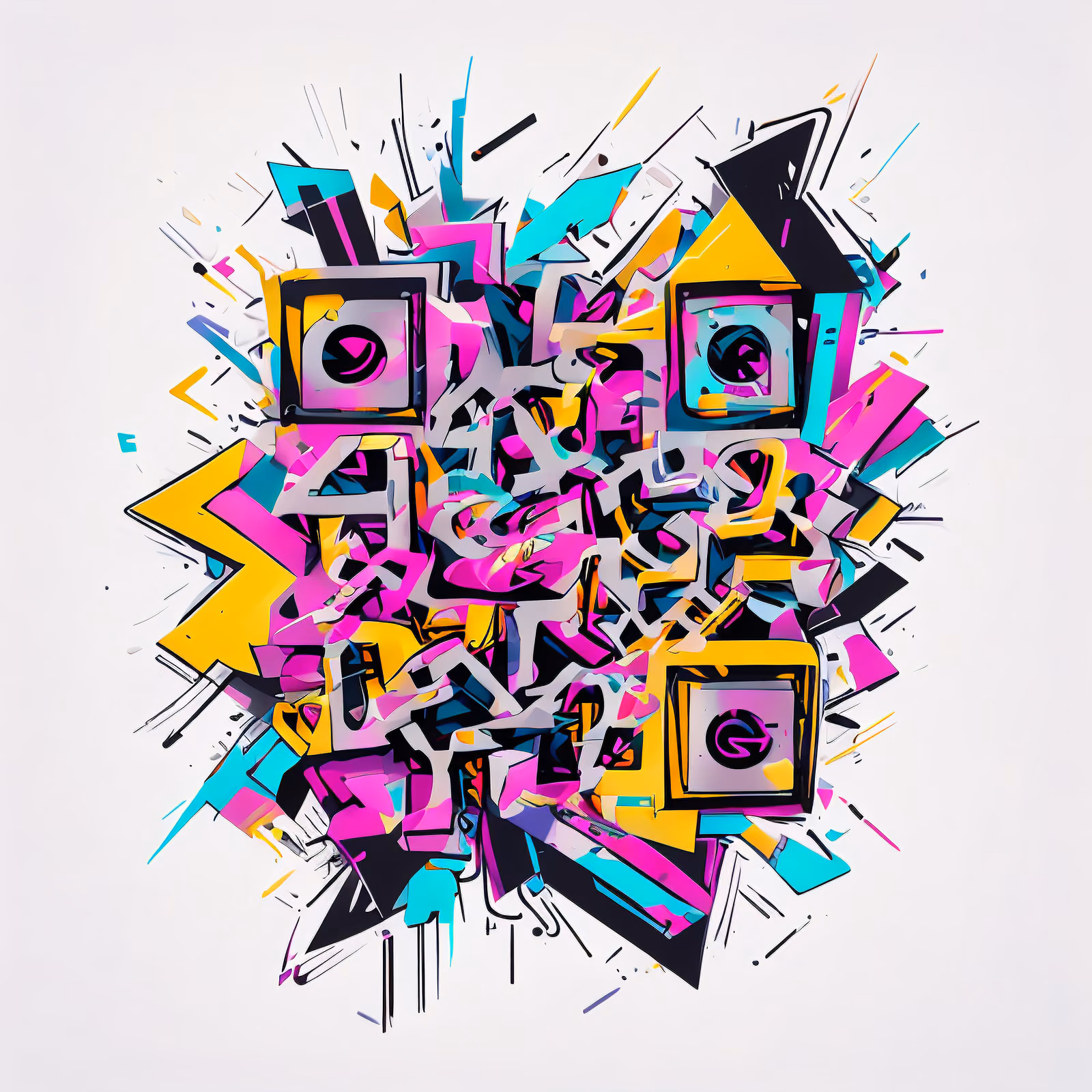 Graffiti Lettering Burst Geometric QR Code for Stickers — image 1