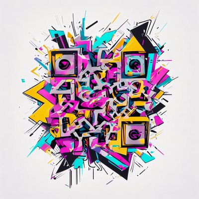 涂鸦字体爆发几何二维码设计，适用于贴纸