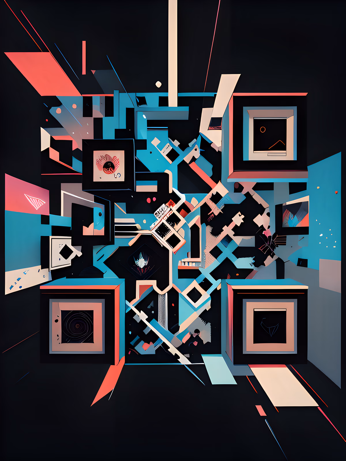 Геометрические рамки, киберпанк, абстрактный QR-код для постеров — изображение 1