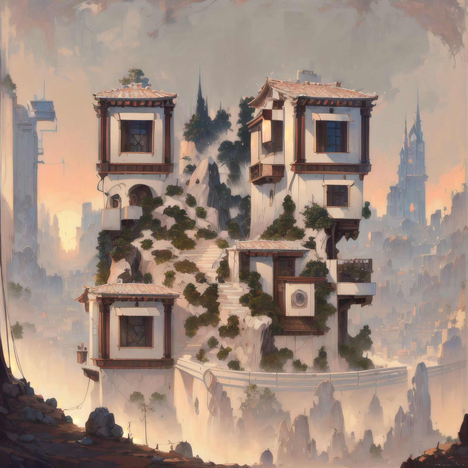 Hillside Villa Cityscape Digital Painting QR Code Art — image 1