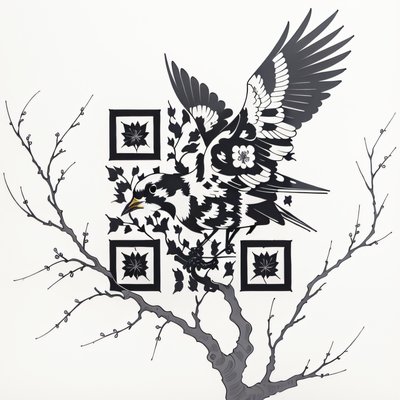Bird on Branch Ink Tattoo QR Code for Temporary Tattoos