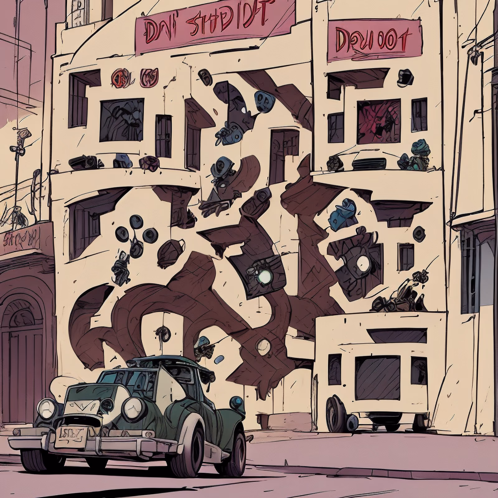 Vintage Car Street Comic Panel QR Code for Posters — image 1