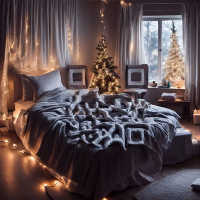 Cozy Christmas Bedroom Photorealistic QR Code for Greeting Cards — image 1
