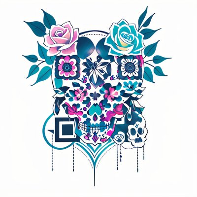 Floral Sugar Skull Tattoo QR Code for Temporary Tattoos