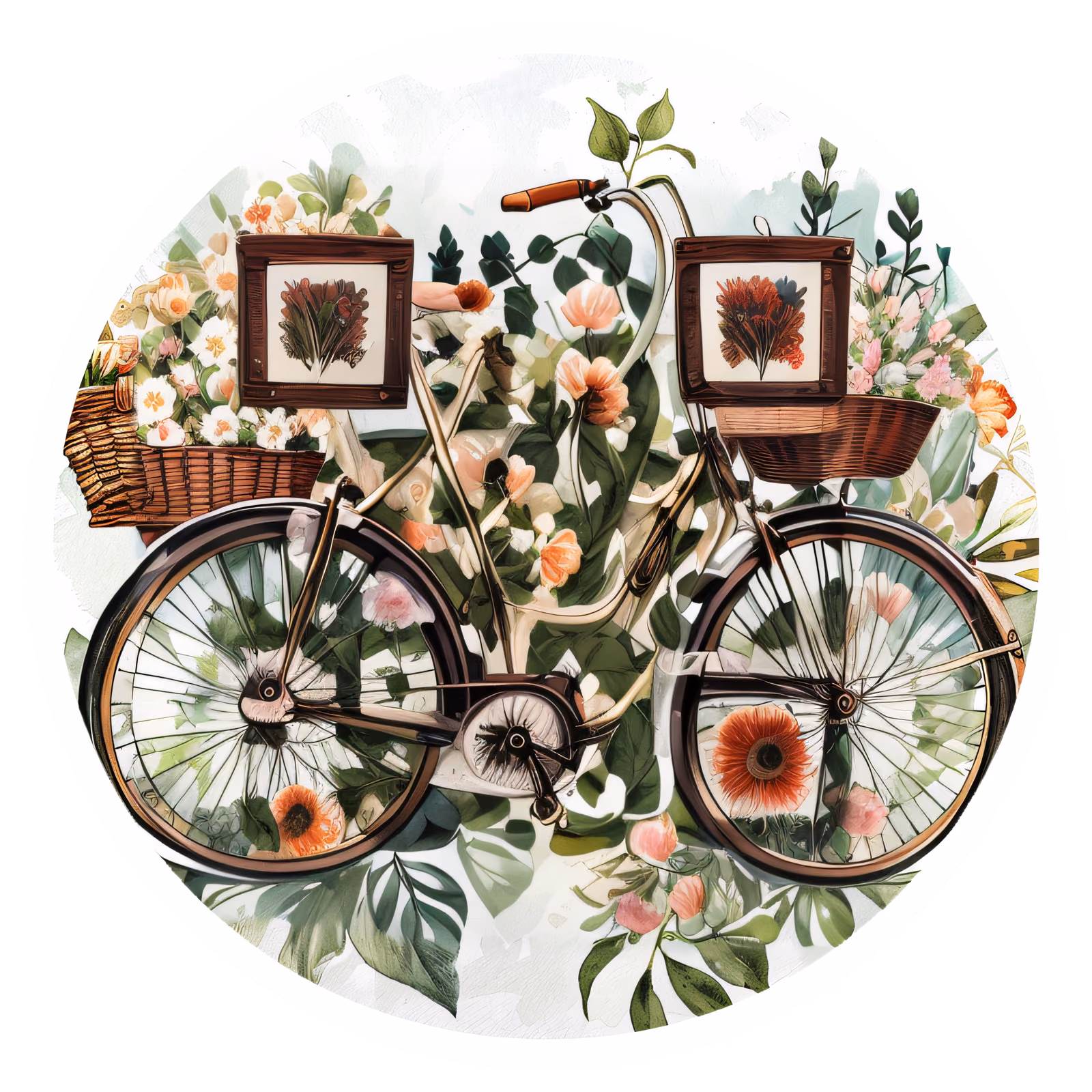 Винтажный велосипед с цветами, векторный QR-код для наклеек — изображение 1