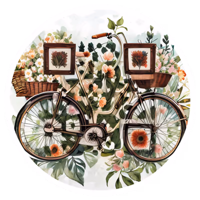 Винтажный велосипед с цветами, векторный QR-код для наклеек — изображение 1