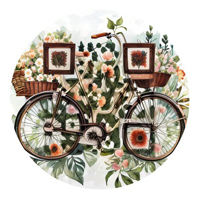 Vintage Bicycle Floral Vector QR Code for Stickers