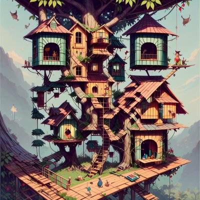 Treehouse Village Storybook QR Code Art