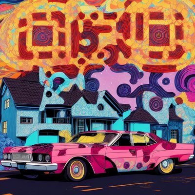 Pink Car Psychedelic Comic QR Code for Posters