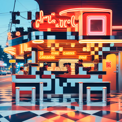 Retro Neon Diner Vector QR Code for Restaurant Menus — image 1