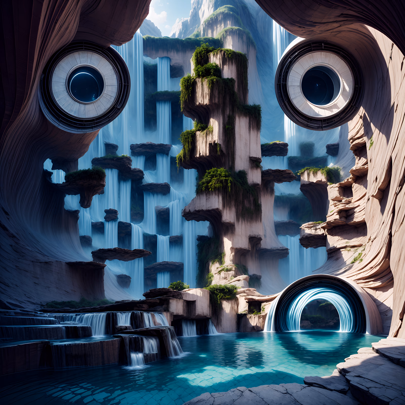 Surreal Waterfall Canyon Towers QR Code Art — image 1