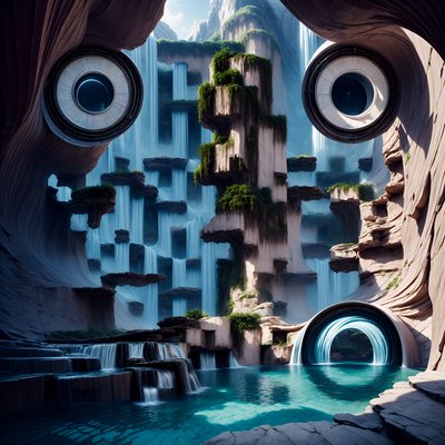Surreal Waterfall Canyon Towers QR Code Art