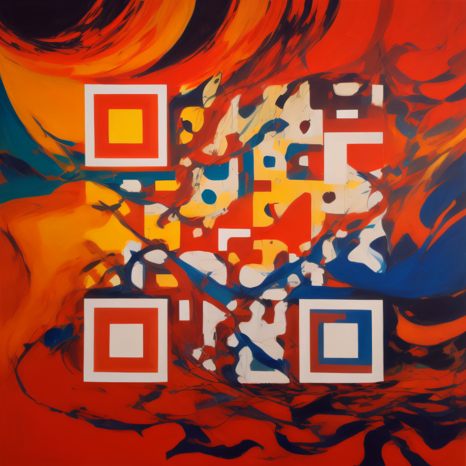 Red Abstract Expressionist Painting QR Code Art — image 1