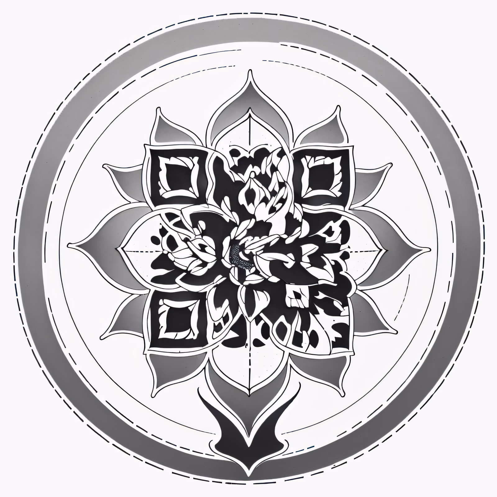 莲花曼陀罗墨线纹身二维码设计,适用于临时纹身 — 图片 1