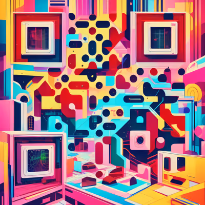 Geometric Neon City Abstract QR Code Art — image 1