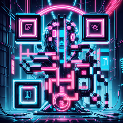 Неоновый киборг в стиле киберпанк: QR-код для постеров — изображение 1