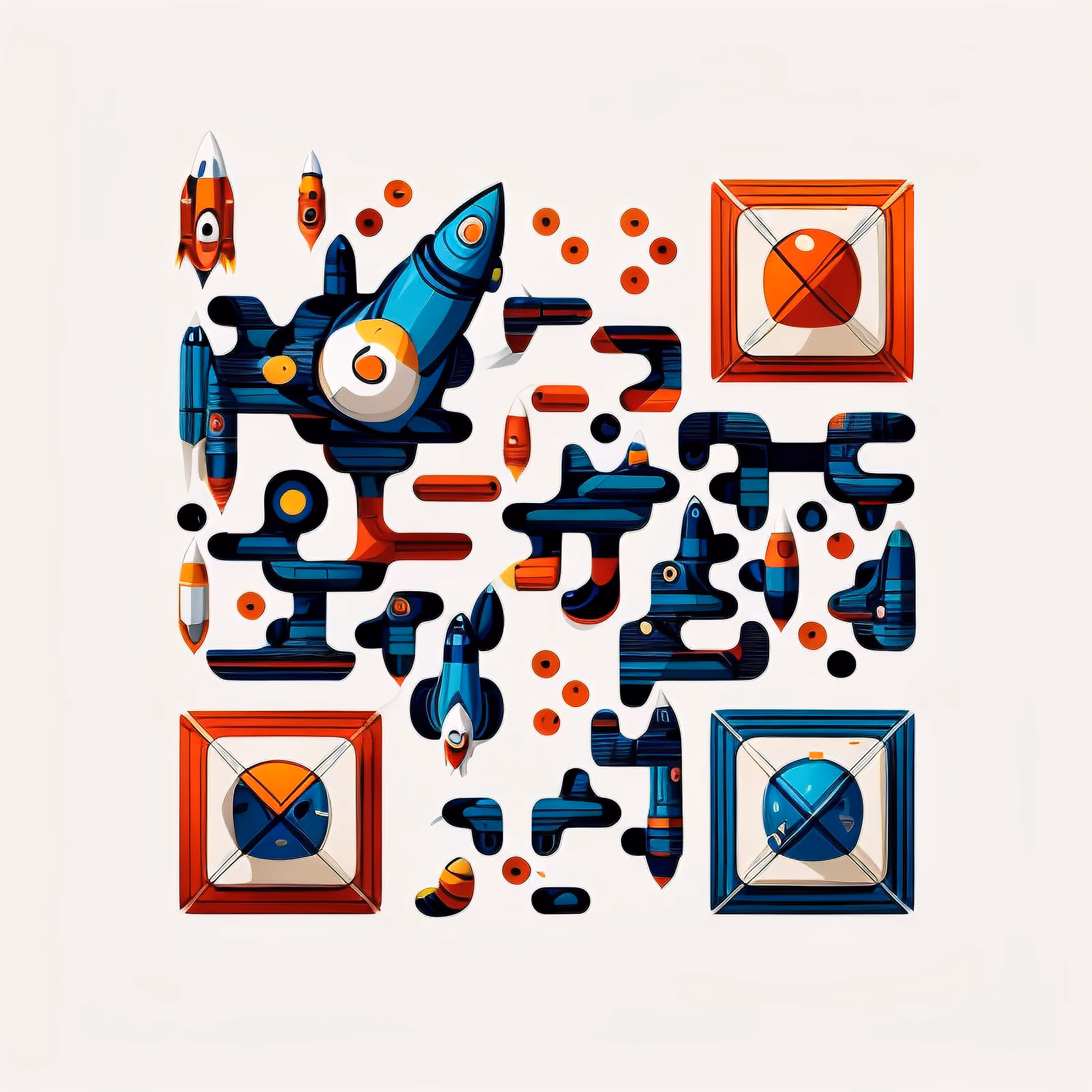Cartoon Rockets Vector QR Code for Posters — image 1