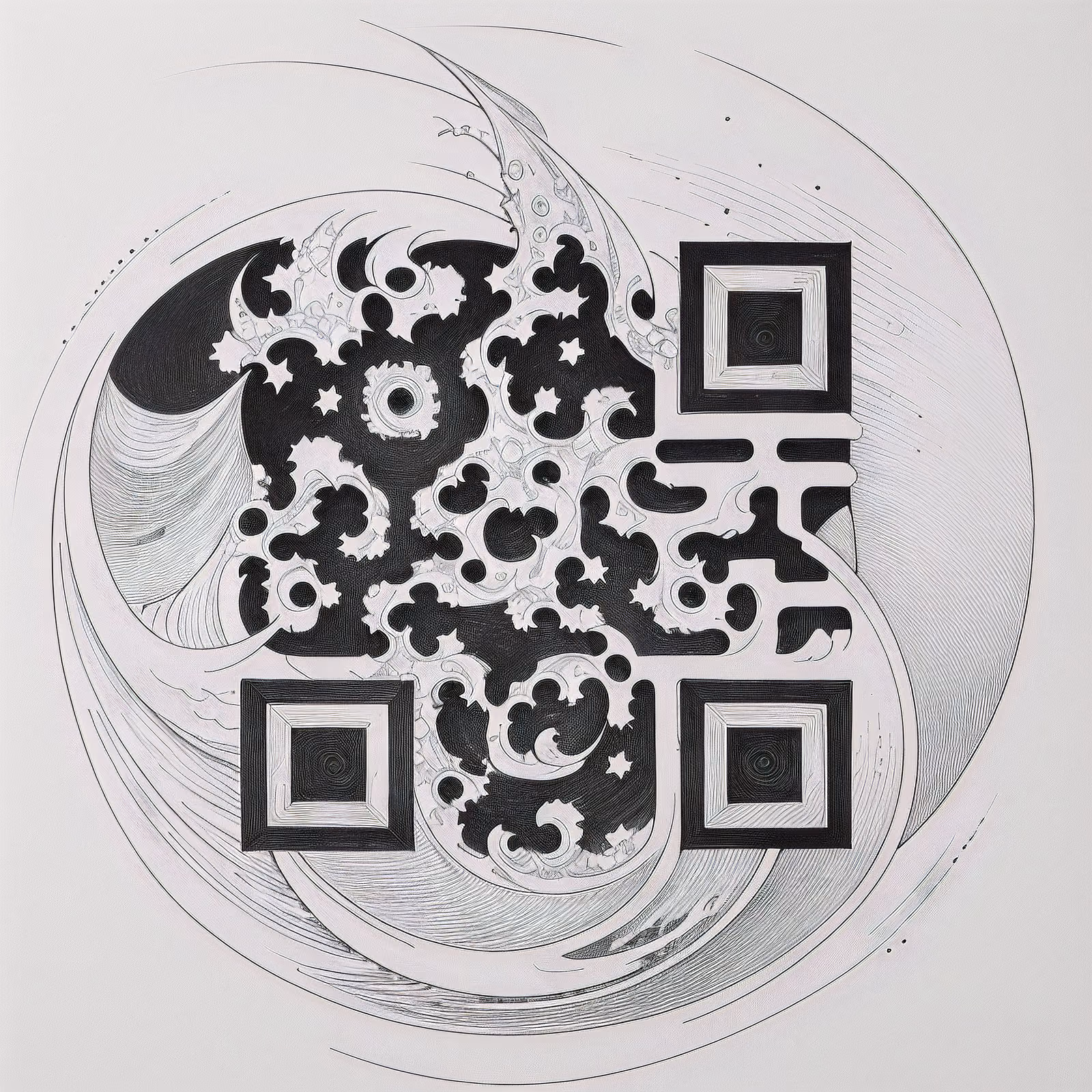 Спиральная океанская волна в стиле татуировки: QR-код для временных тату — изображение 1