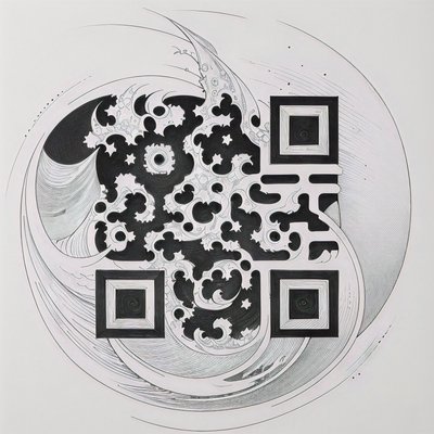 Спиральная океанская волна в стиле татуировки: QR-код для временных тату