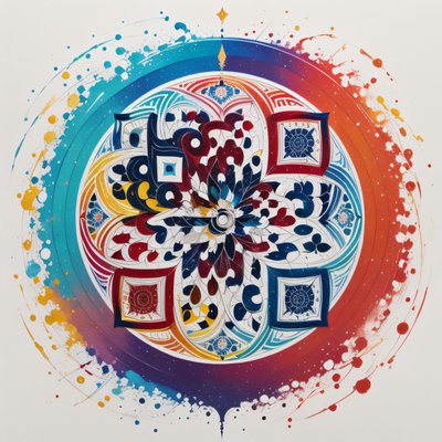 Tibetan Style Paint Splatter Mandala QR Code Art
