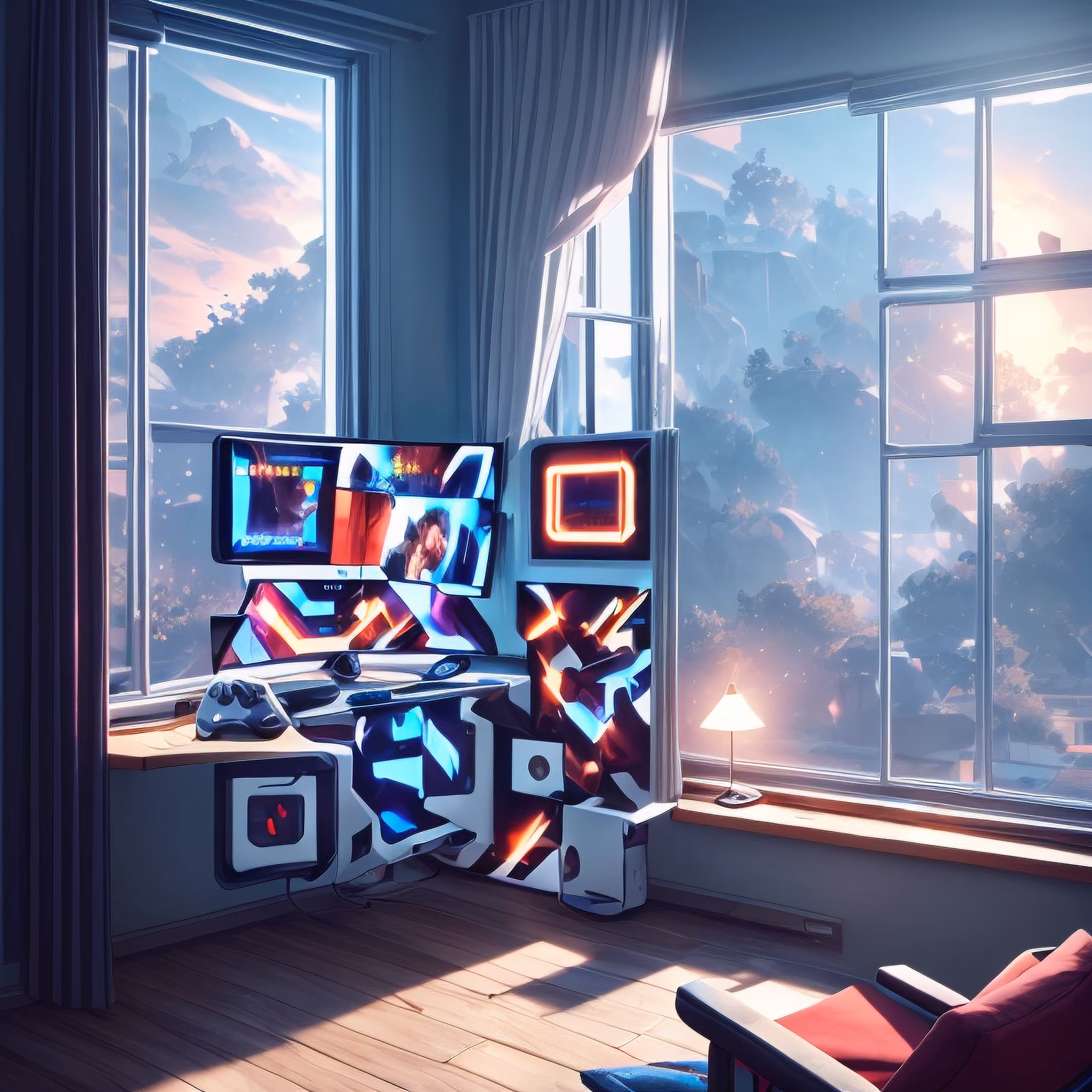 Evening Gaming Room Digital Painting QR Code for Posters — image 1