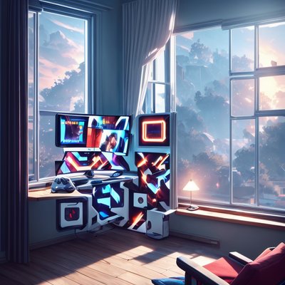 Вечерняя игровая комната в цифровой живописи: QR-код для постеров