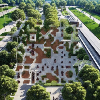 Aerial Urban Park Photorealistic QR Code Art