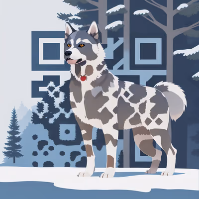 Husky in Snowy Pines Vector Dog QR Code for Posters — image 1