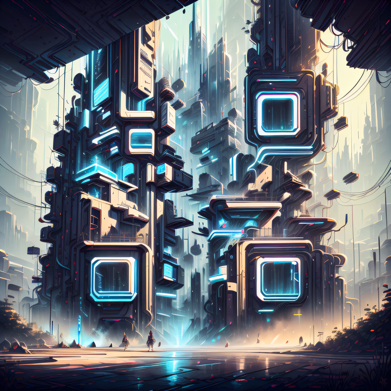 Неоновые башни киберпанк-города: QR-код для постеров — изображение 1