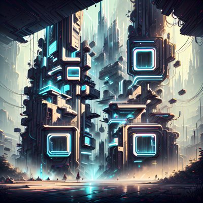 Neon Cyberpunk City Towers QR Code for Posters