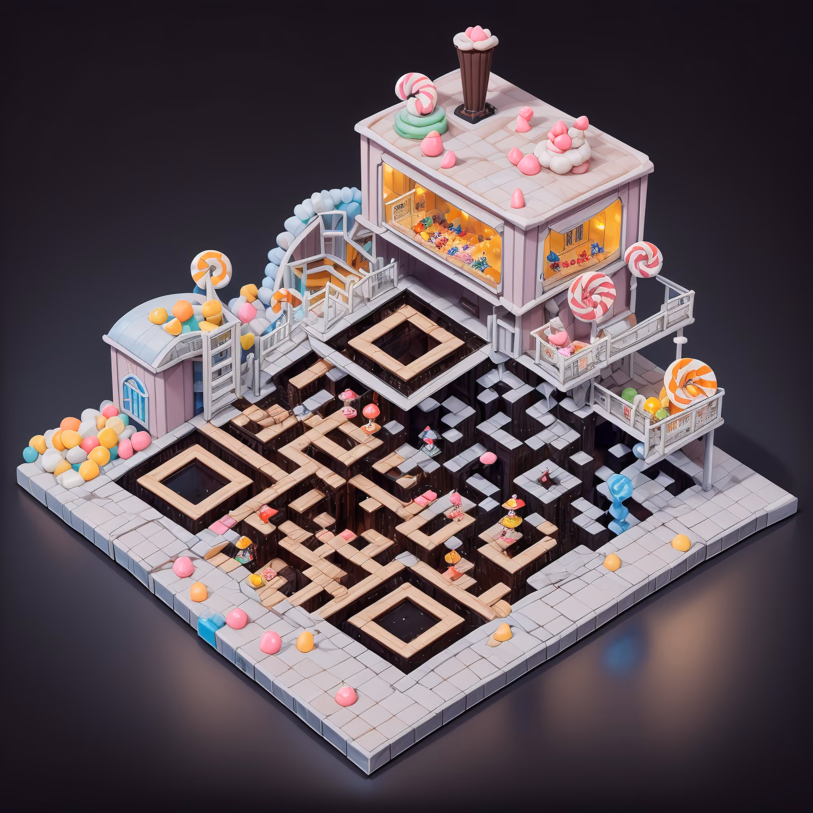Isometric Candy Factory Diorama QR Code for Packaging — image 1