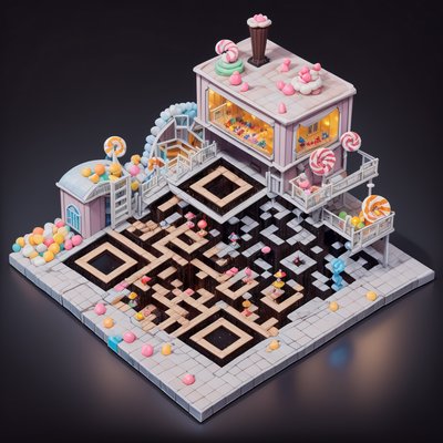 Isometric Candy Factory Diorama QR Code for Packaging
