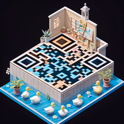 Lakeside Painter Studio Isometric QR Code Art — image 1