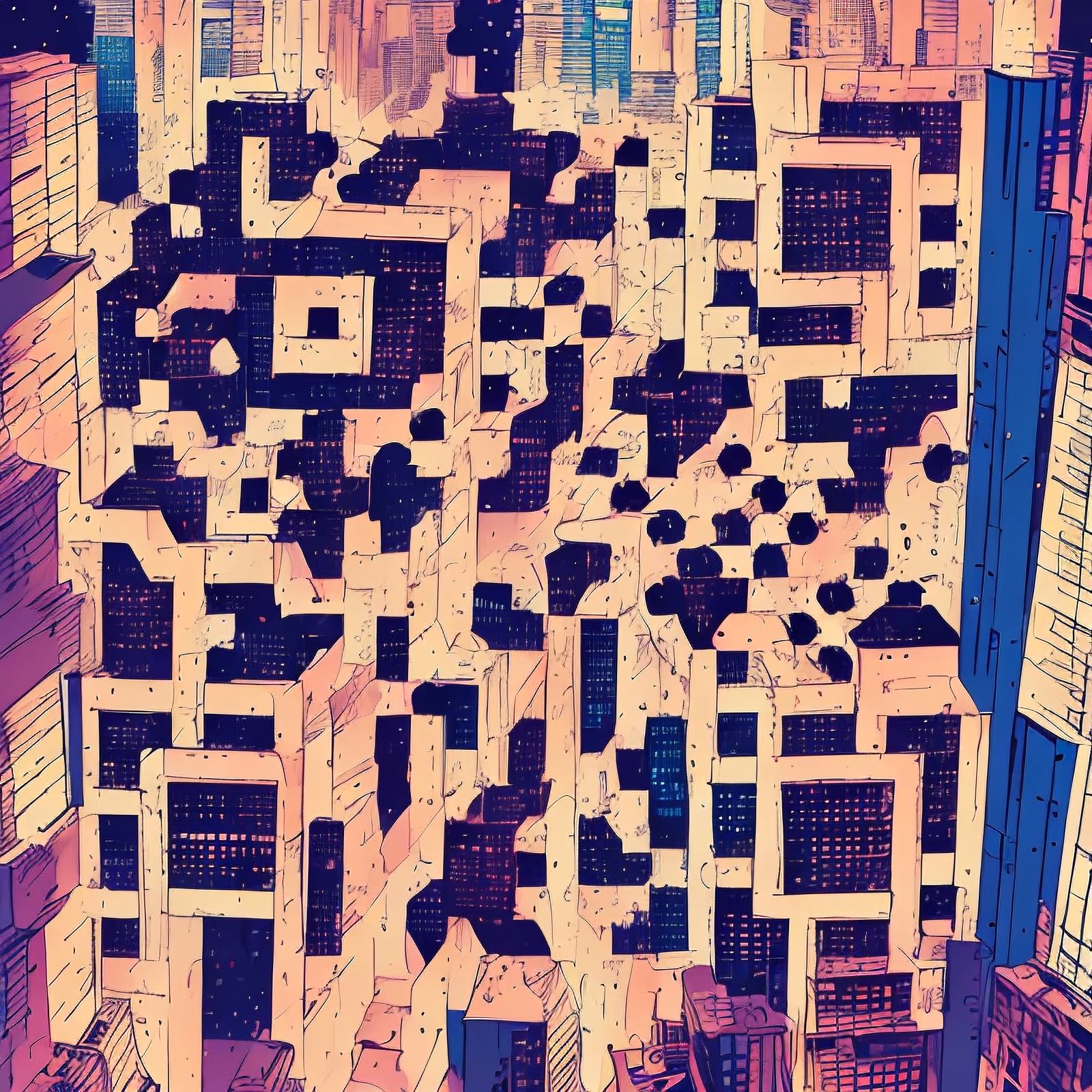 Night City Skyscrapers Comic QR Code for Posters — image 1