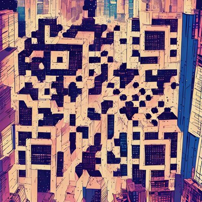 Night City Skyscrapers Comic QR Code for Posters