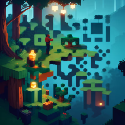 Blocky Forest River Voxel QR Code for Posters — image 1