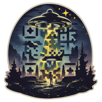 Похищение инопланетянами, НЛО над лесом, векторный QR-код для стикеров — изображение 1